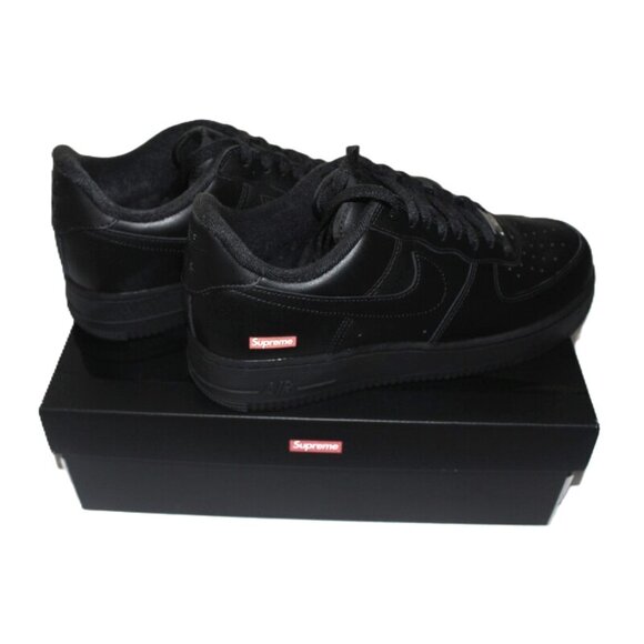 nib SUPREME x AIR FORCE 1 Low Box Logo Sneakers in Black Leather - Unisex M9/W11 - Picture 5 of 16
